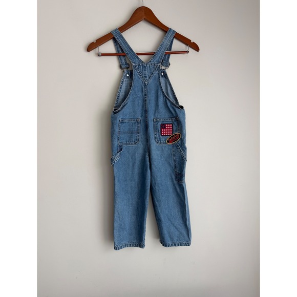 Baby Gap Kids Blue Denim Patches Overalls Vintage Sports Rugby Size 3T - Picture 2 of 11